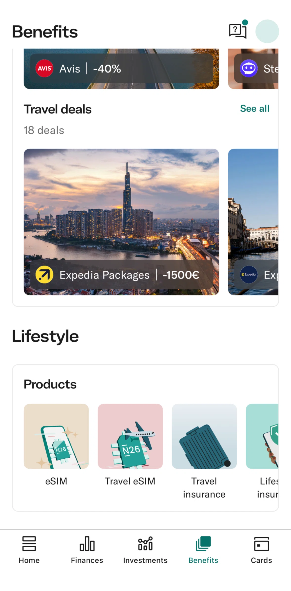 N26 Screen screen in the Buy a travel eSIM flow
