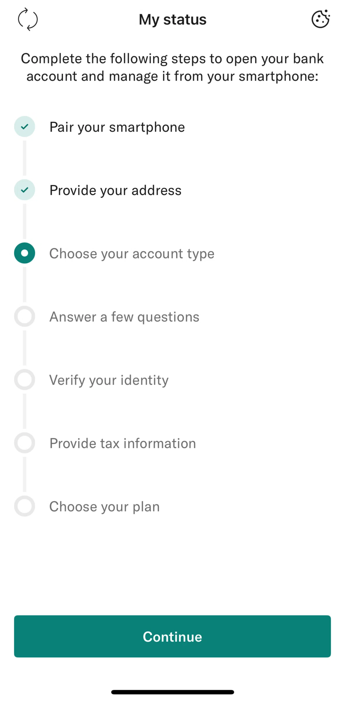 N26 Screen screen in the Choosing an account type flow