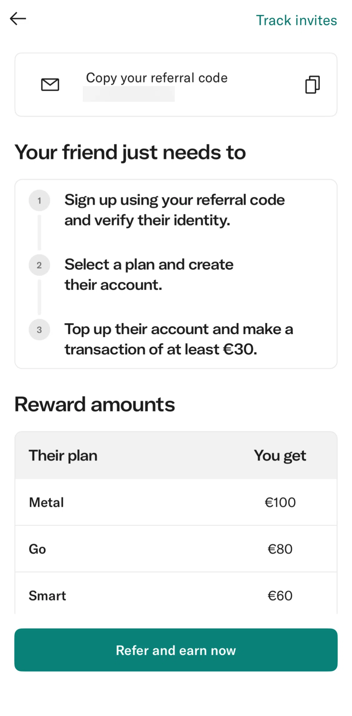 N26 Screen screen in the Copying a referral code flow
