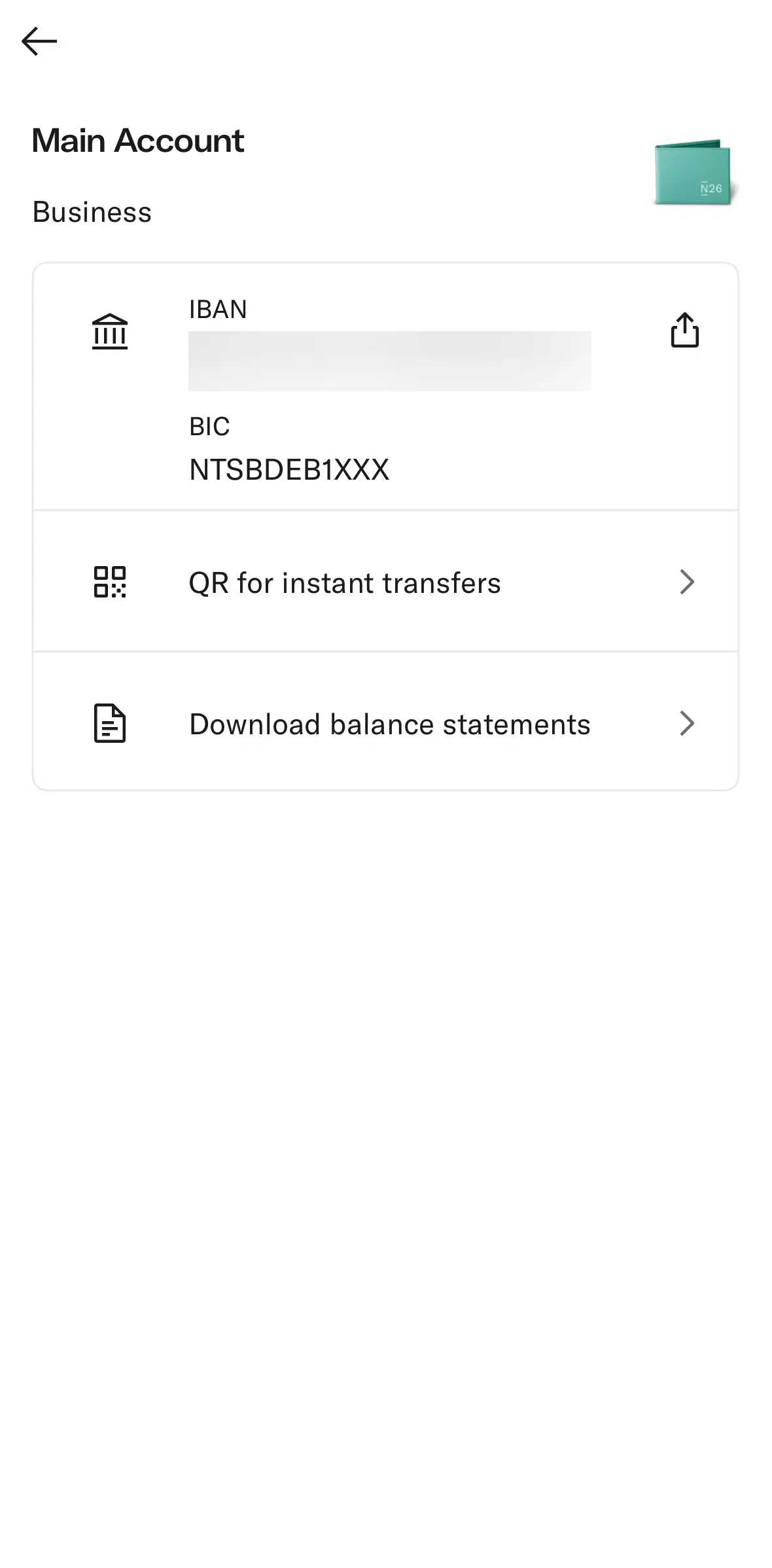 N26 Screen screen in the Download a balance statement flow