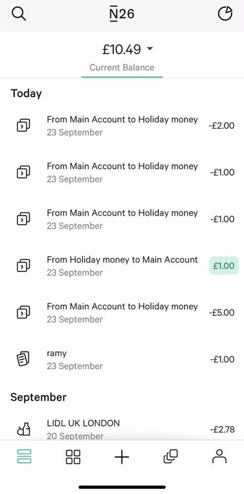 N26 Home feed screen in the General Browsing flow