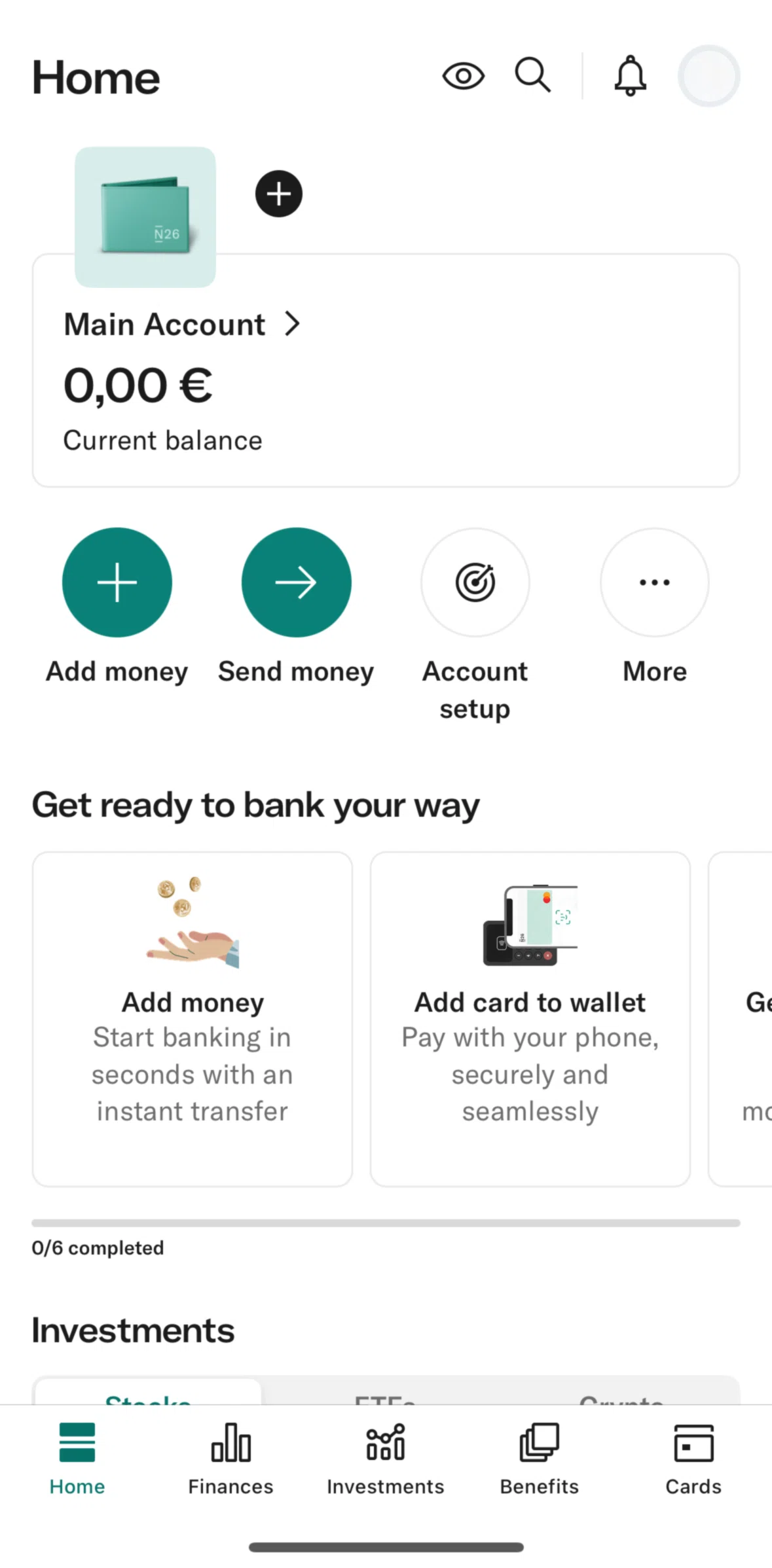 N26 Screen screen in the Home flow