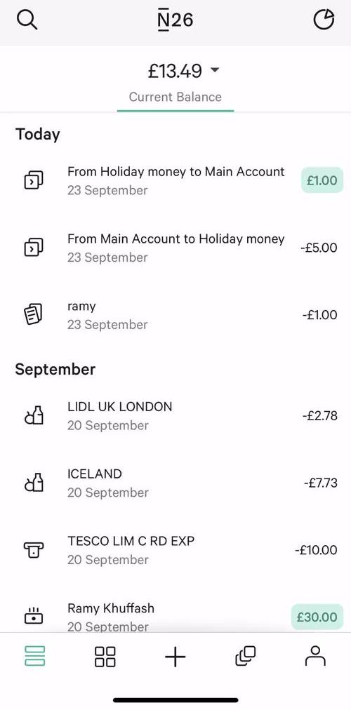 N26 Home feed screen in the Inviting People flow