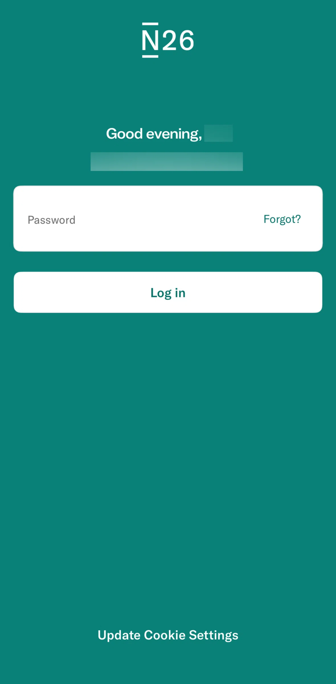 N26 Screen screen in the Logging in flow
