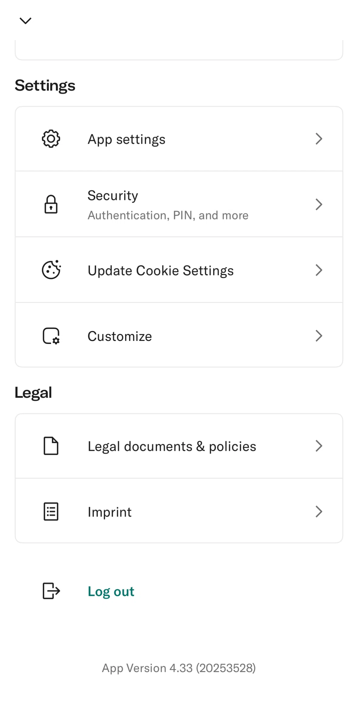 N26 Screen screen in the Logging out flow
