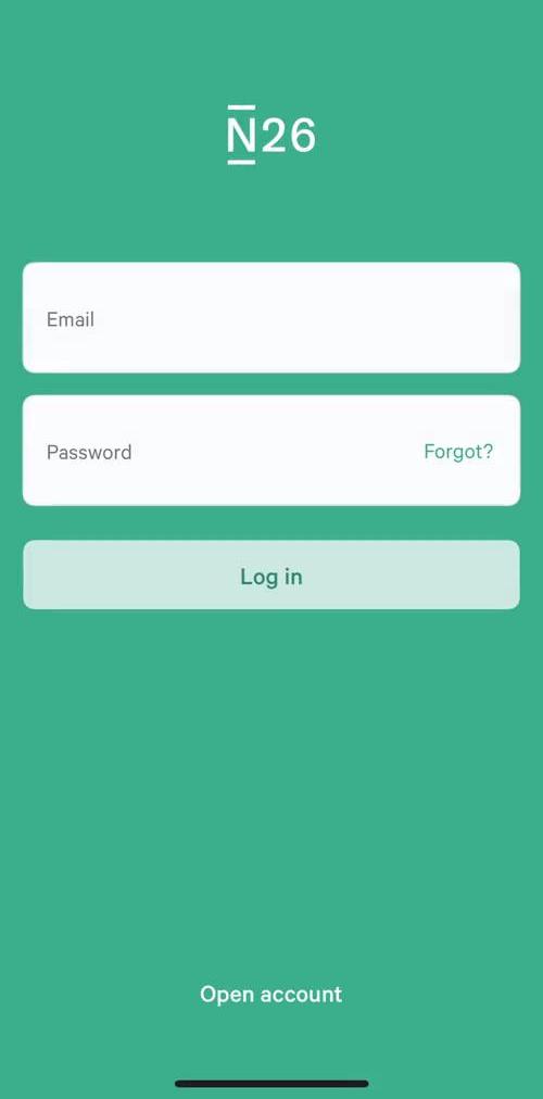 N26 Sign in screen in the Onboarding flow