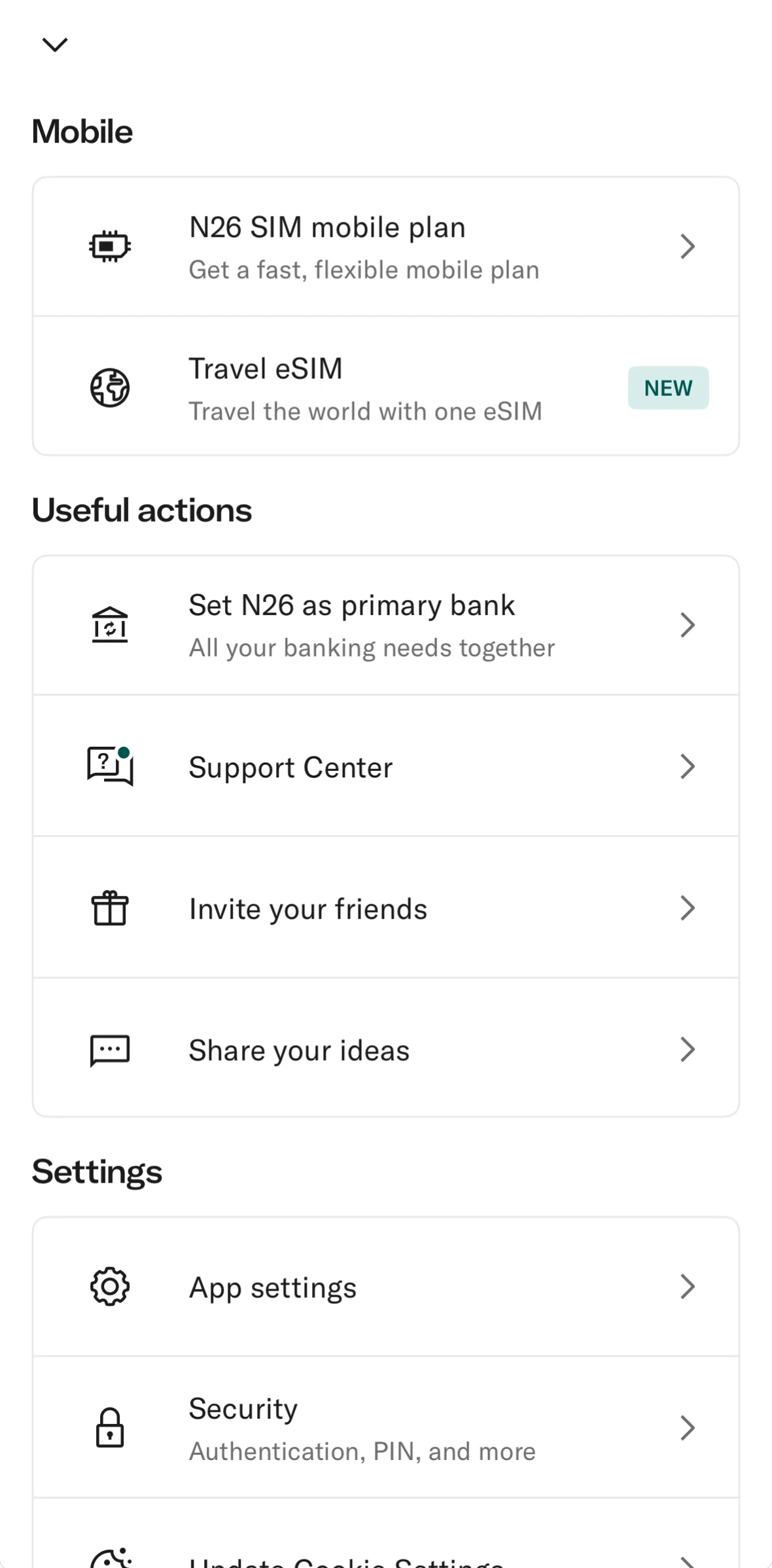 N26 Screen screen in the Set N26 as primary bank flow