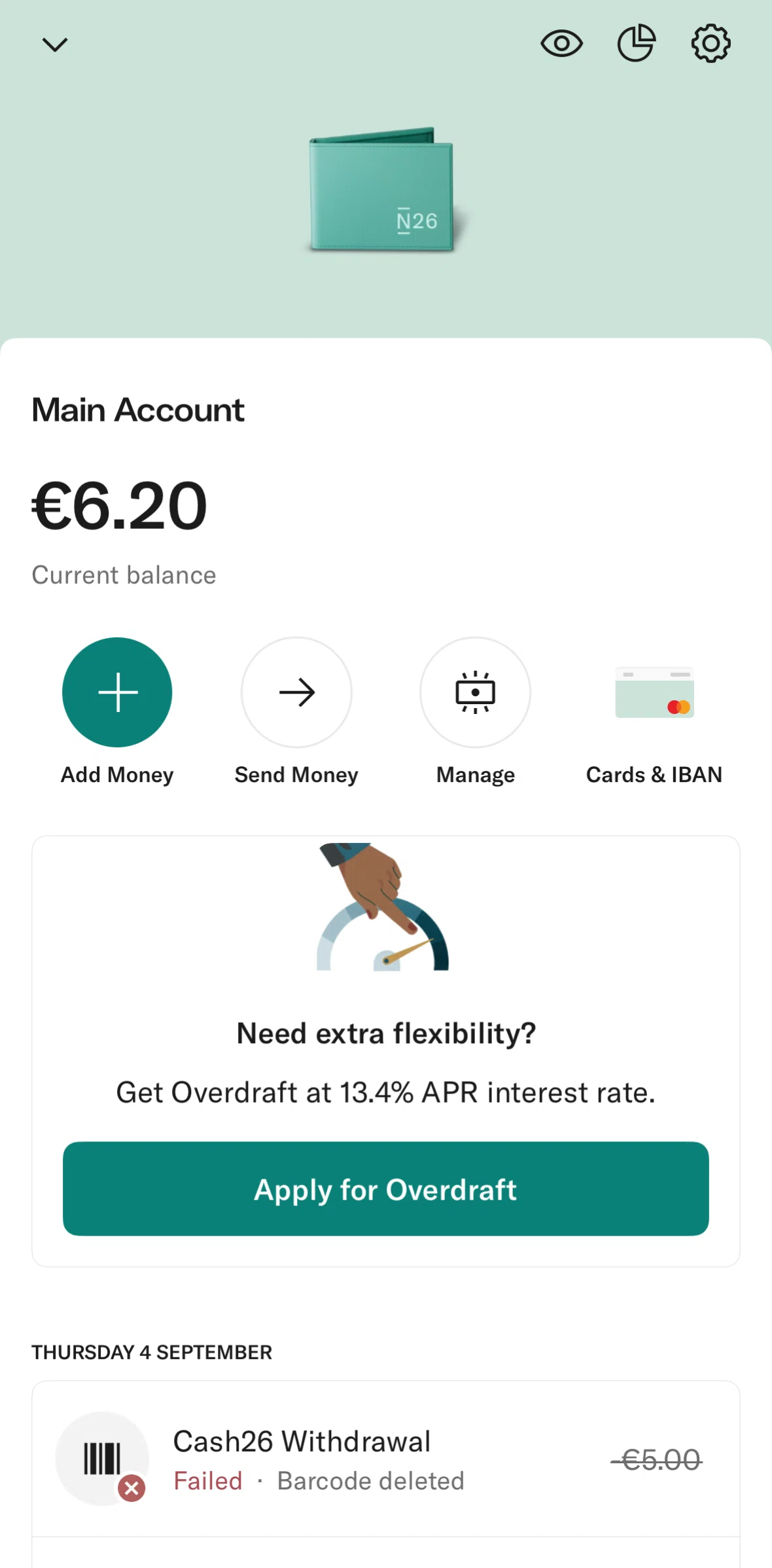 N26 Screen screen in the Settings (Space) flow