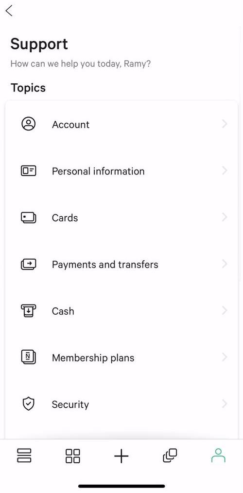 N26 Help centre screen in the Support flow