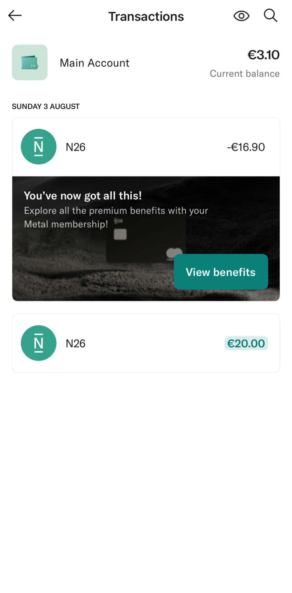 N26 Screen screen in the Transaction detail flow