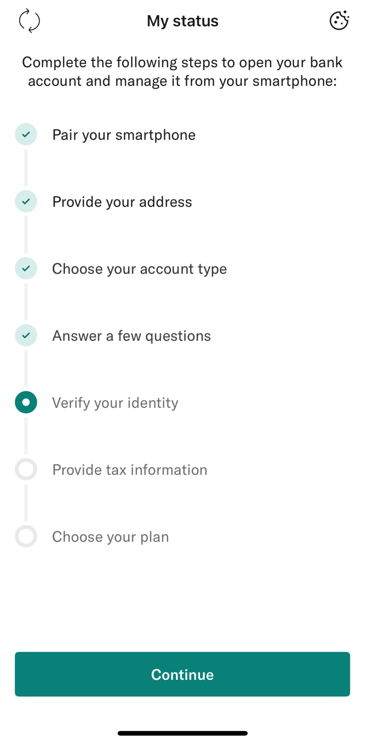 N26 Screen screen in the Verifying identity flow