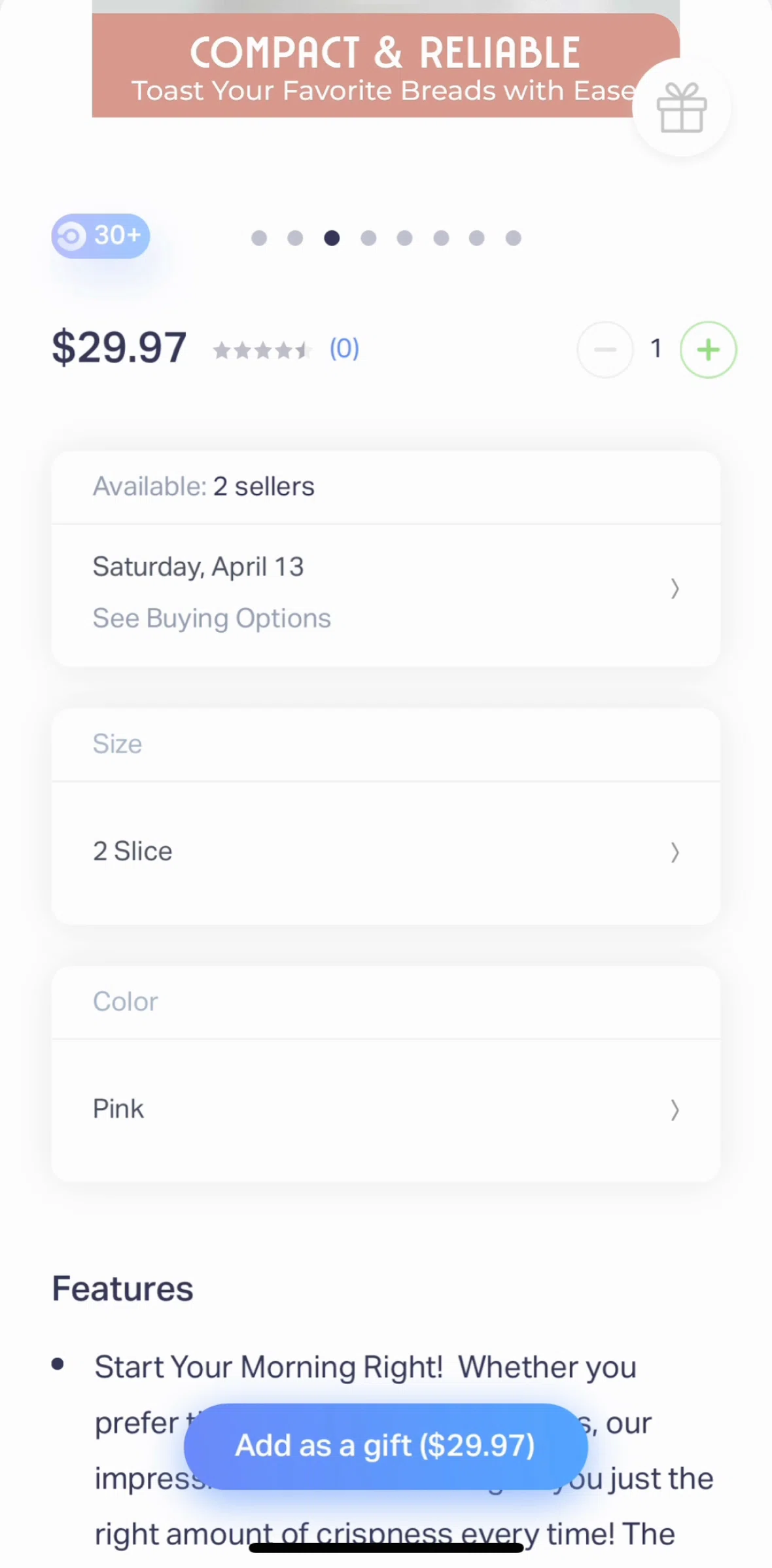 Natural AI Screen screen in the Adding a product to gift cart flow