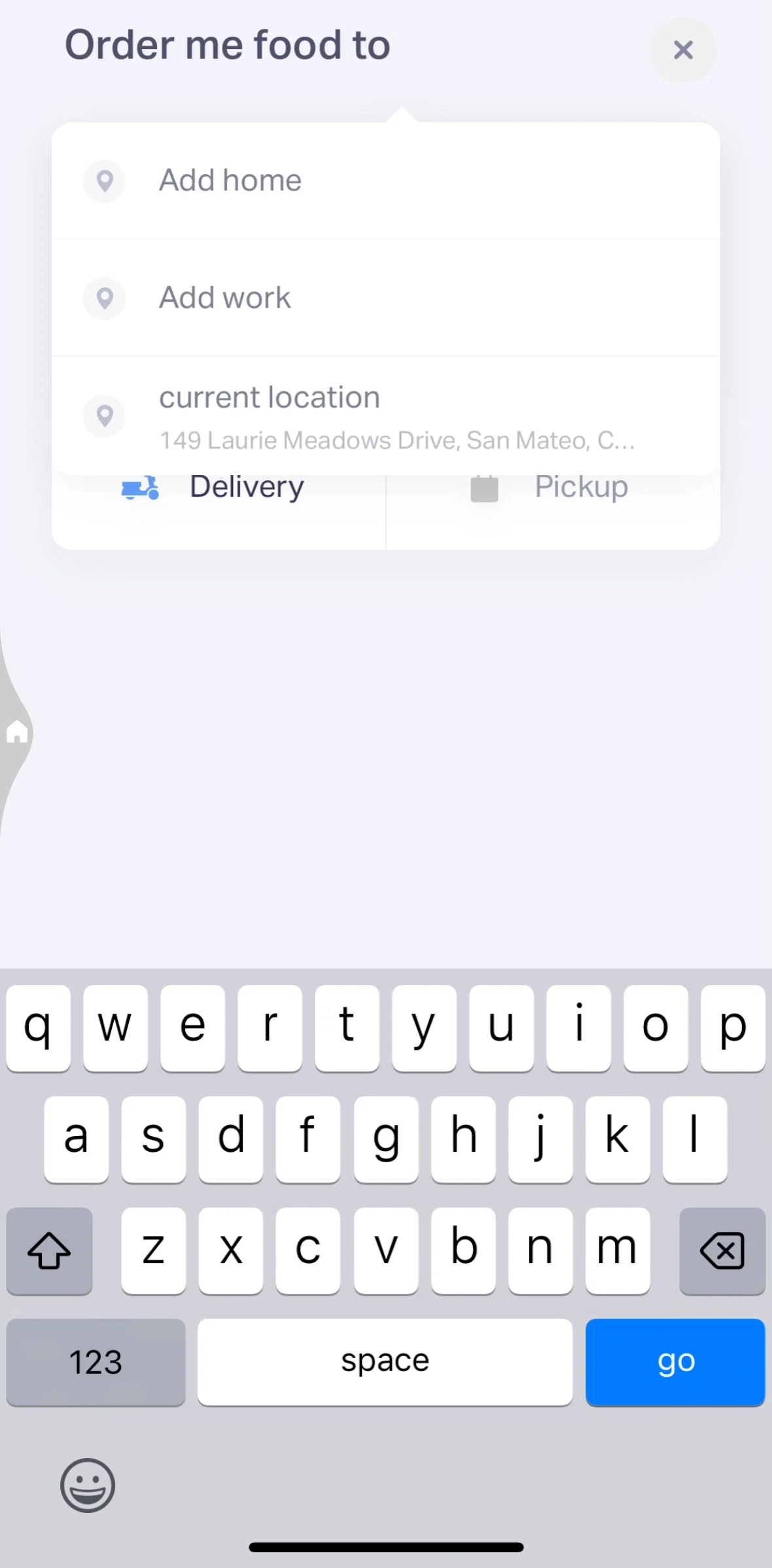 Natural AI Screen screen in the Adding an address flow