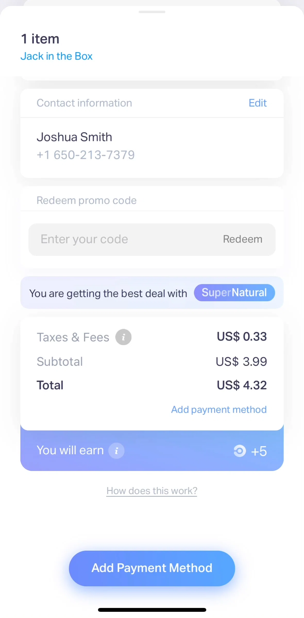 Natural AI Screen screen in the Adding payment method flow