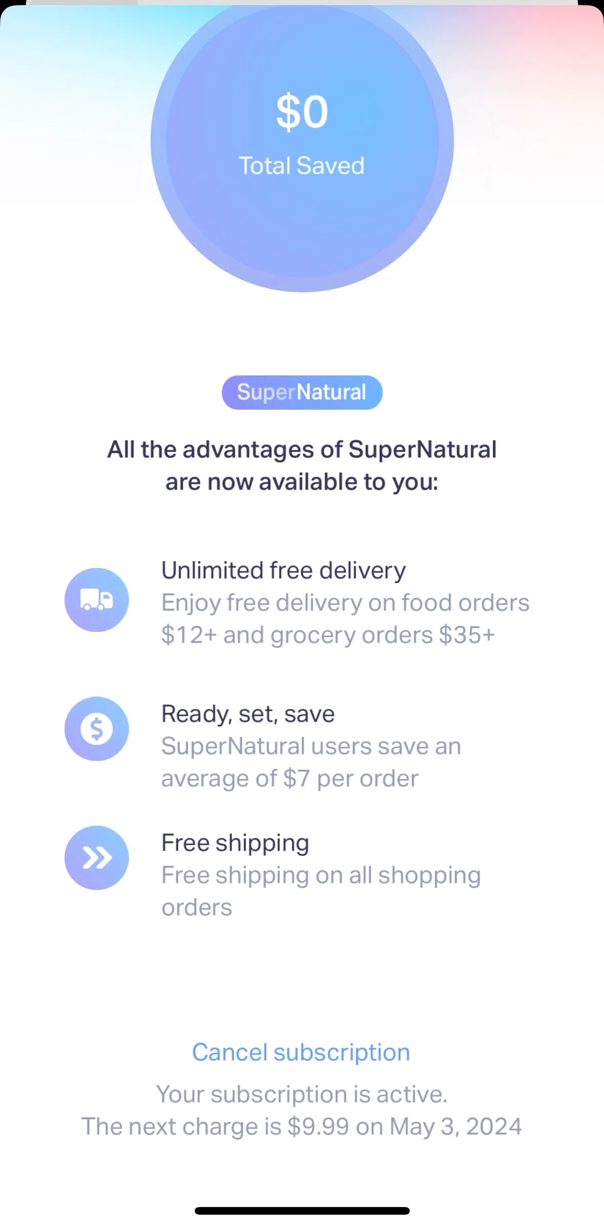 Natural AI Screen screen in the Canceling subscription flow