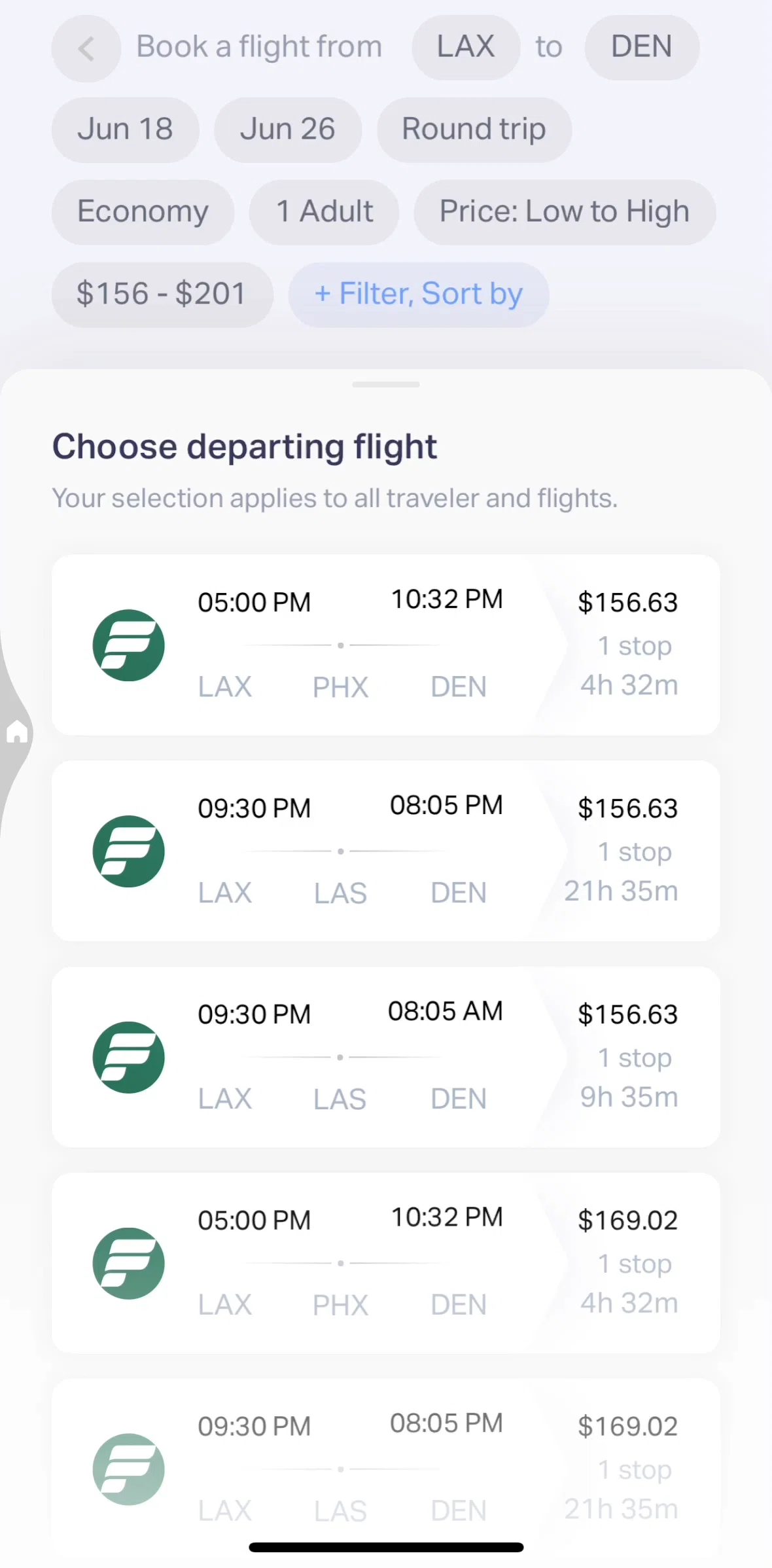 Natural AI Screen screen in the Choosing a flight flow
