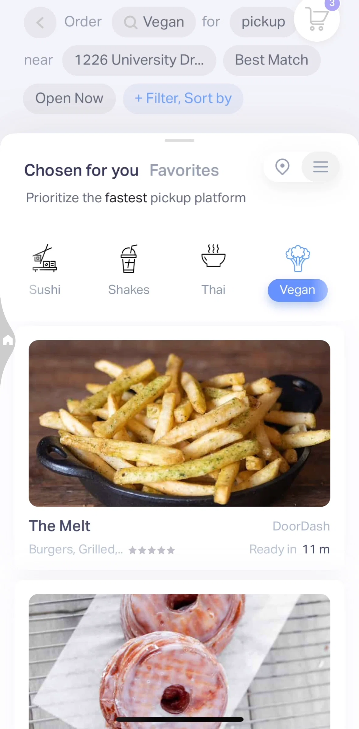 Natural AI Screen screen in the Food cart flow