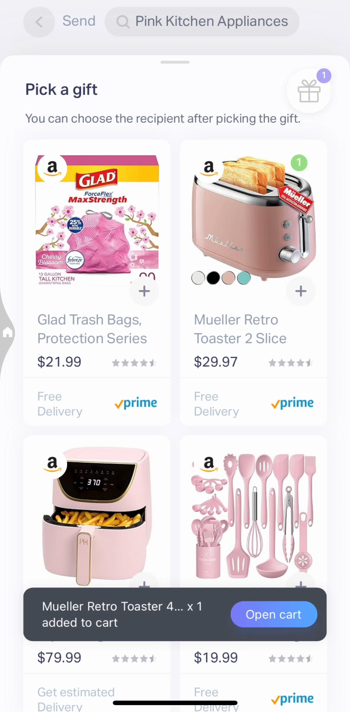Natural AI Screen screen in the Gift cart flow