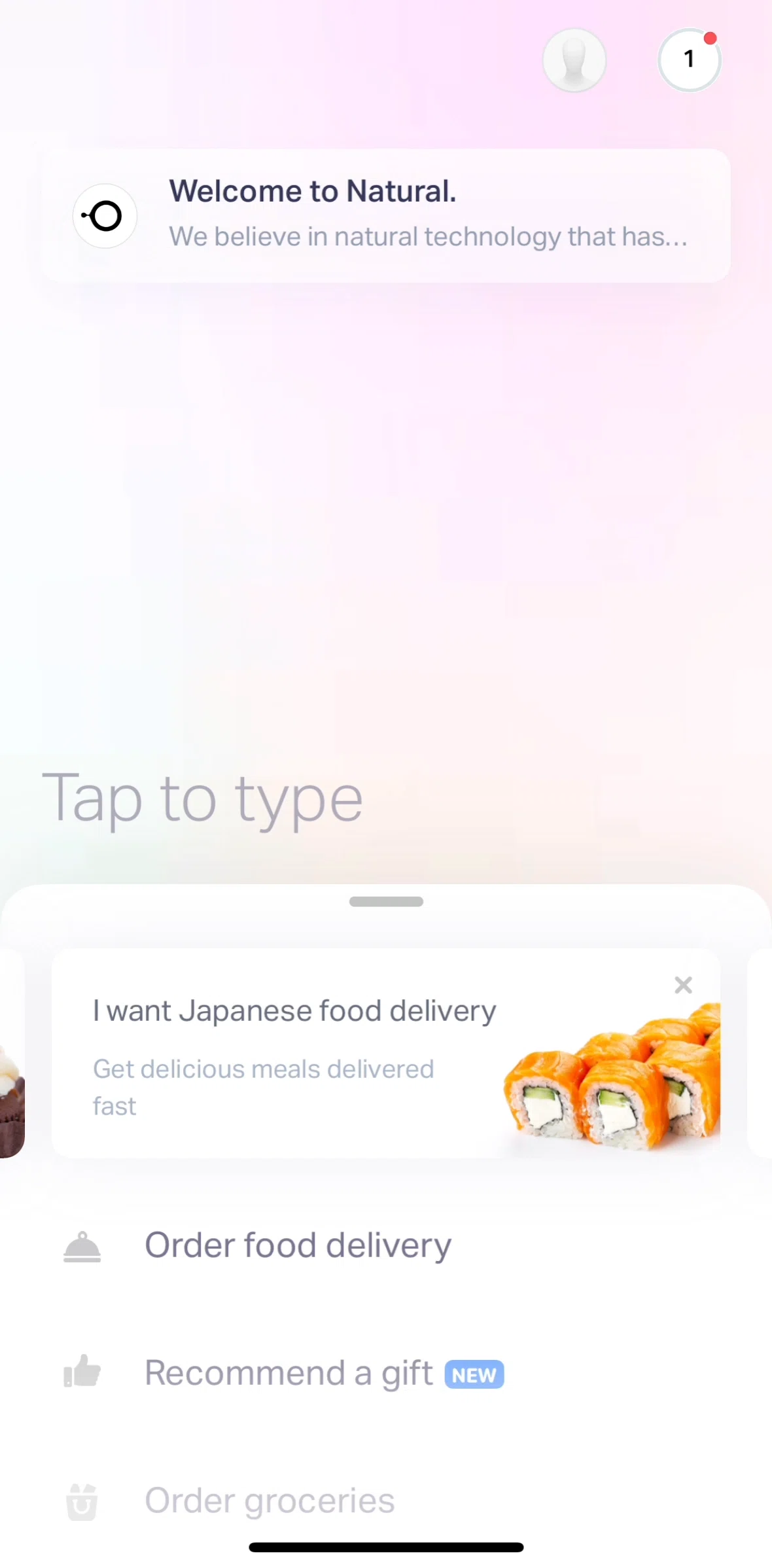 Natural AI Screen screen in the Home flow