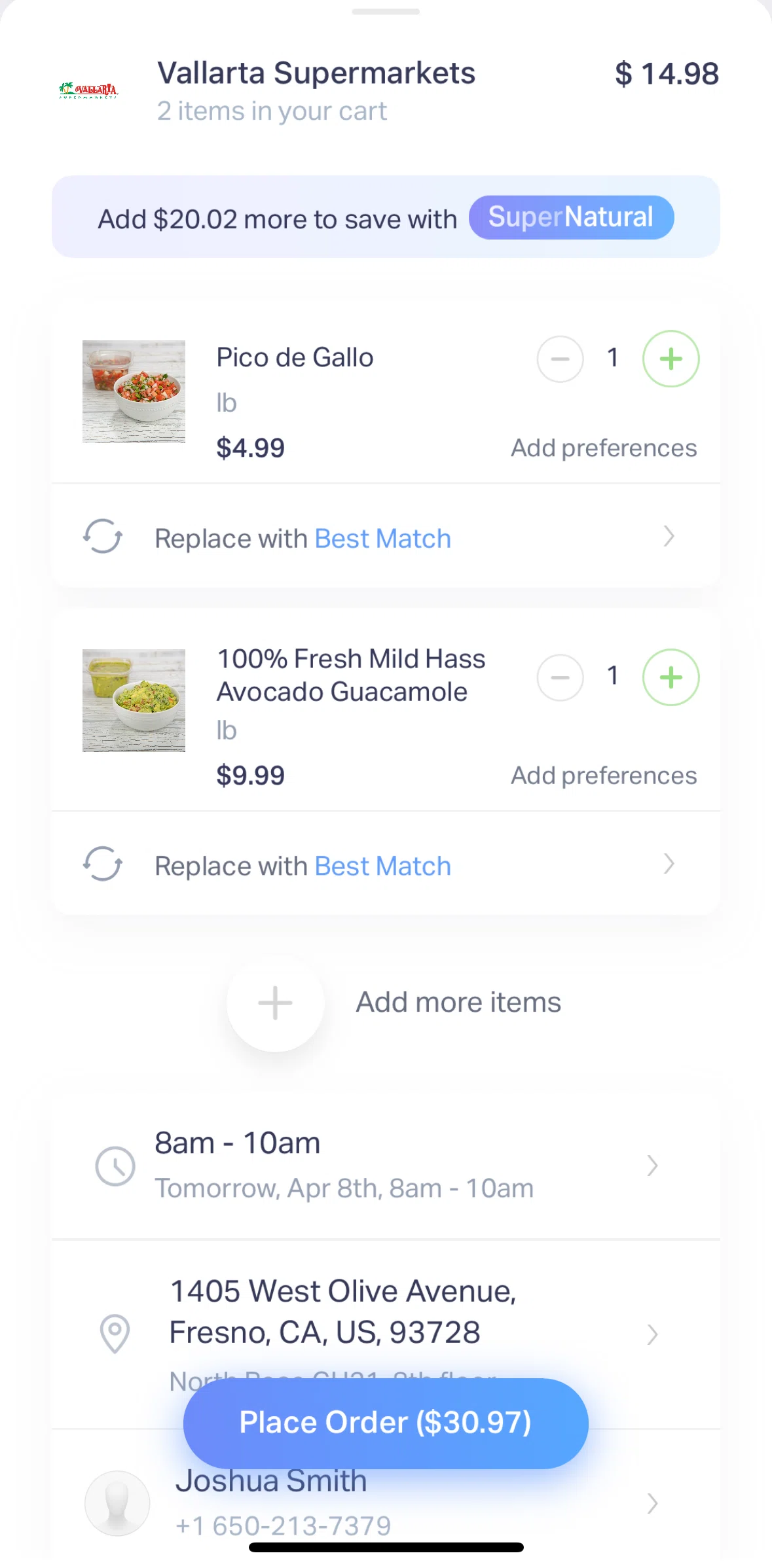Natural AI Screen screen in the If items out of stock flow