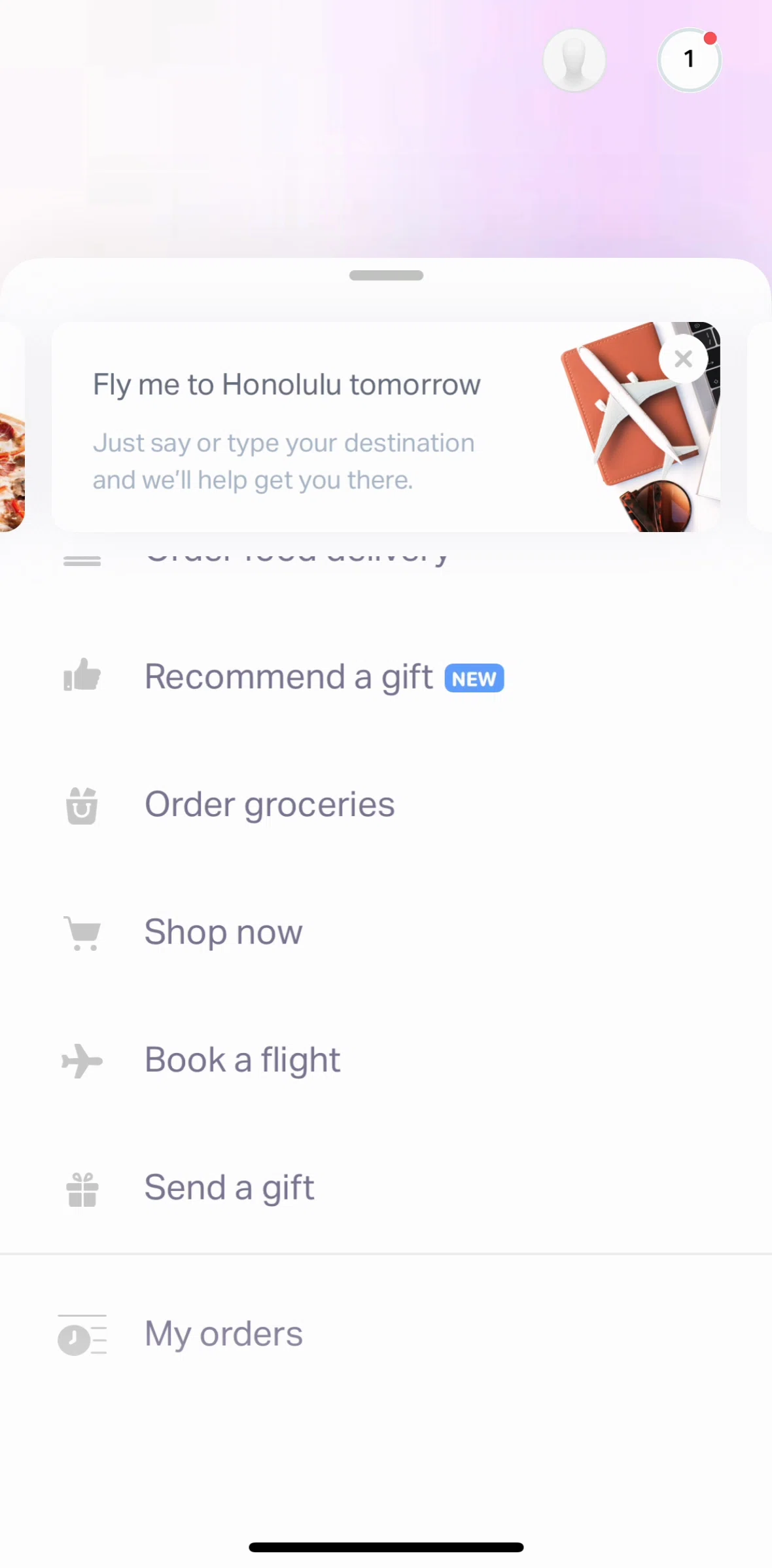 Natural AI Screen screen in the My orders flow