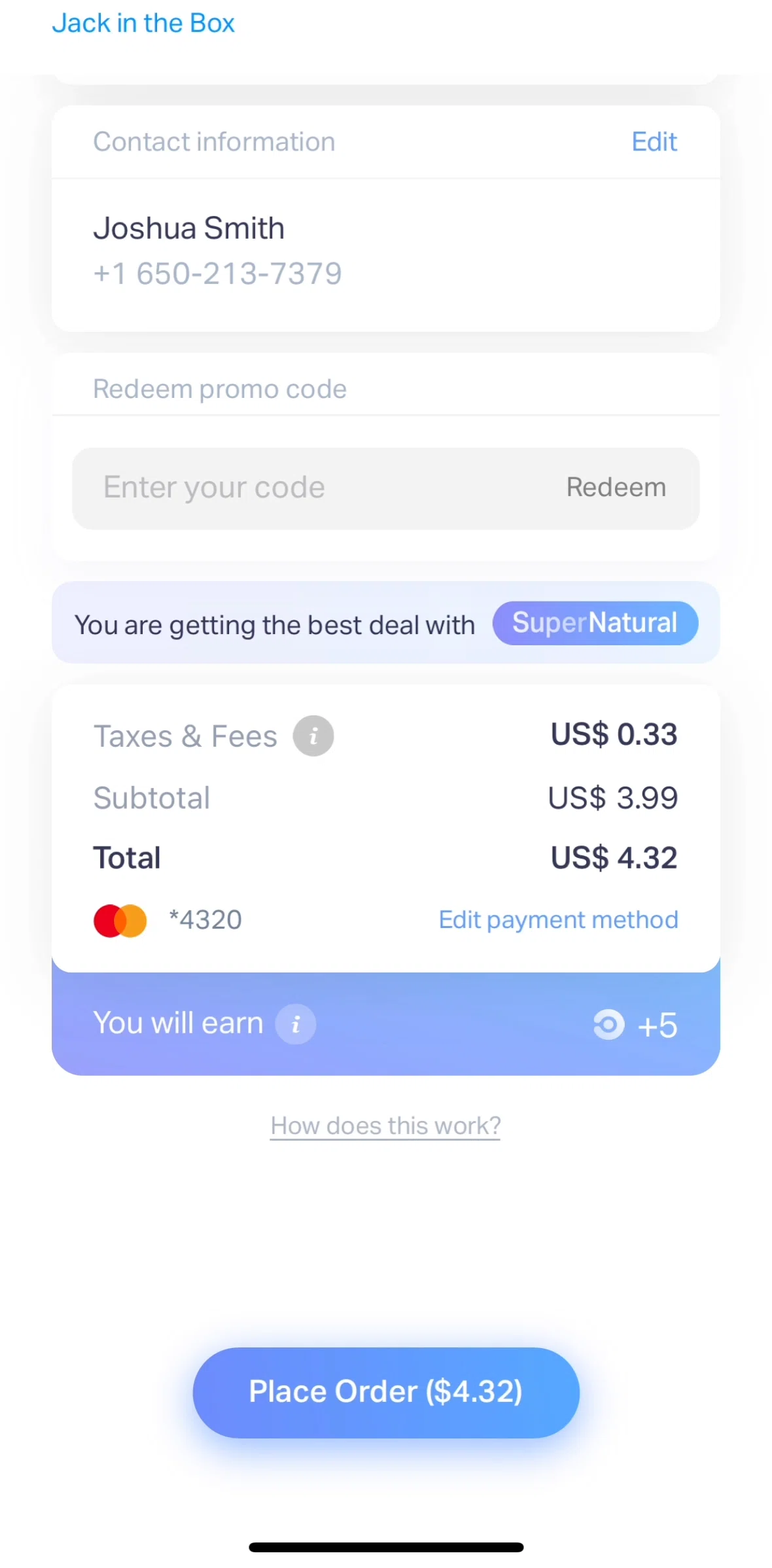 Natural AI Screen screen in the Placing an order flow