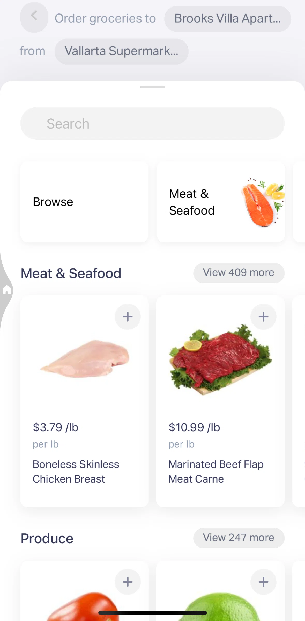 Natural AI Screen screen in the Searching a grocery item flow