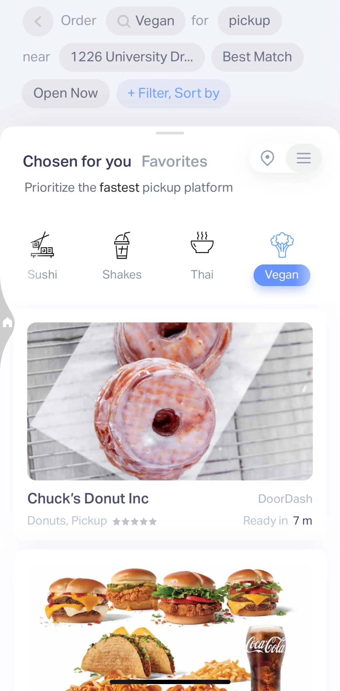 Natural AI Screen screen in the Searching restaurants with map flow
