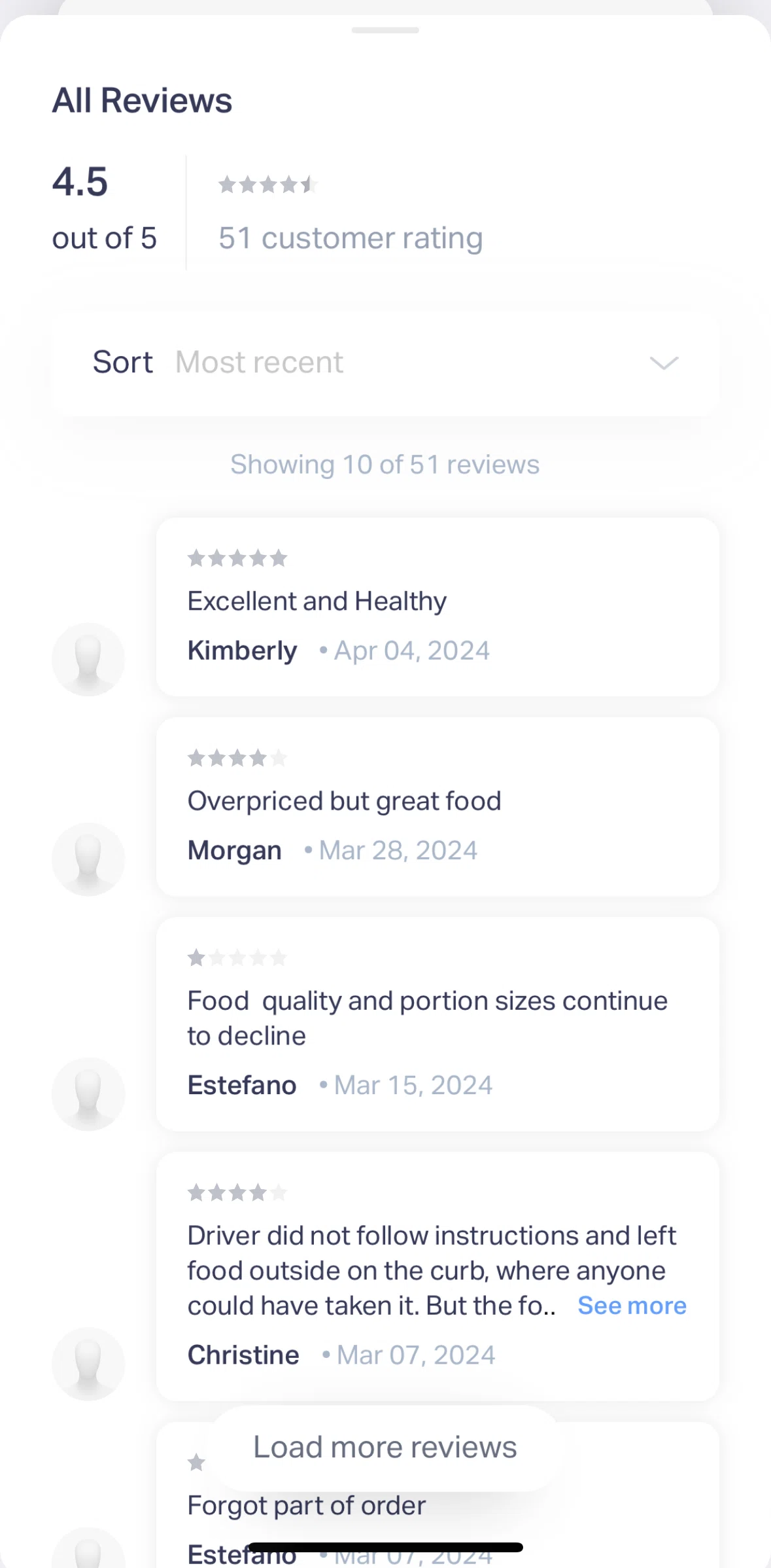 Natural AI Screen screen in the Sorting reviews flow