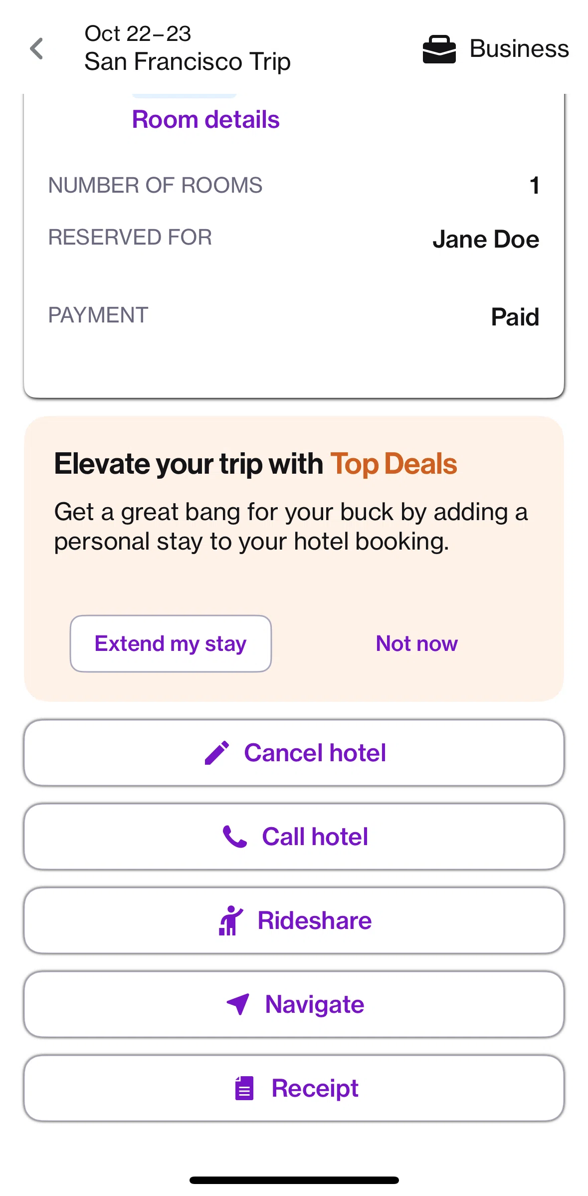 Navan Screen screen in the Cancelling a reservation flow