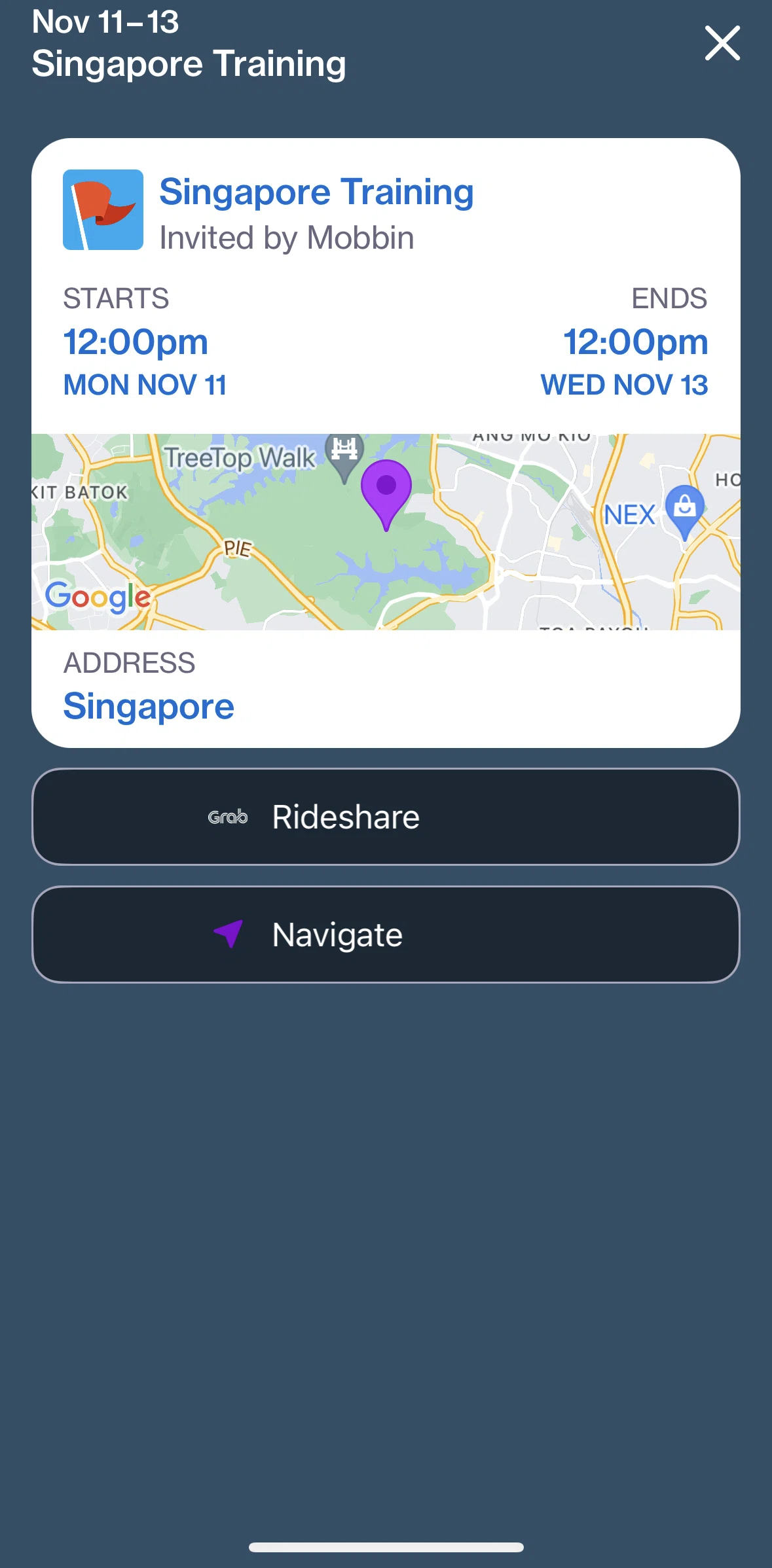 Navan Screen screen in the Copying address flow