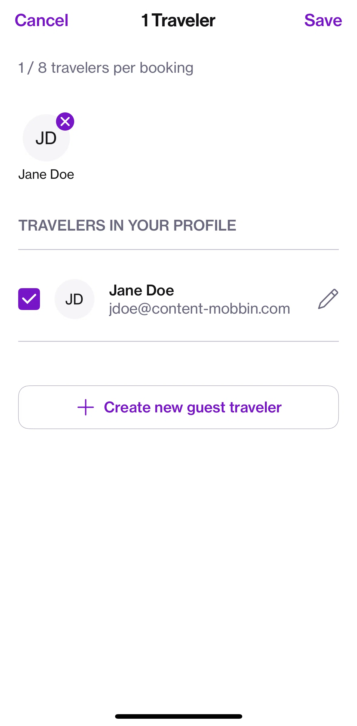 Navan Screen screen in the Create a new traveler flow