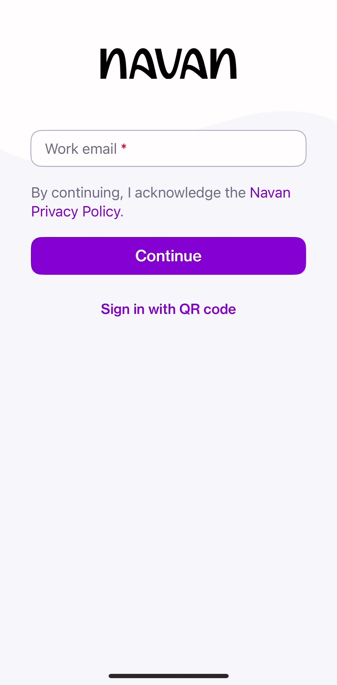Navan Screen screen in the Onboarding flow