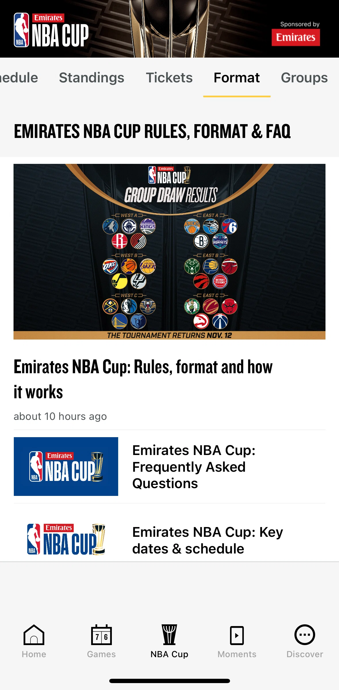 NBA Screen screen in the Format detail flow