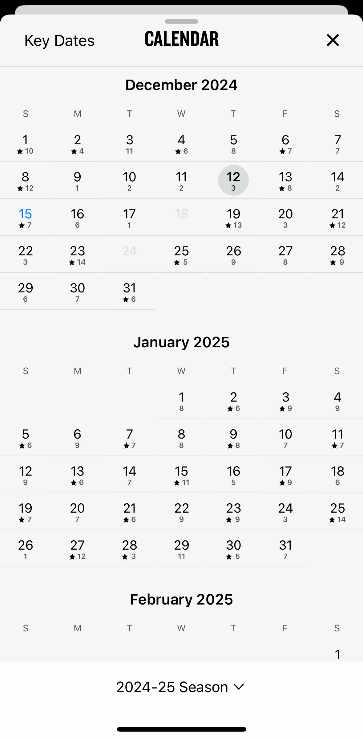 NBA Screen screen in the Key dates flow