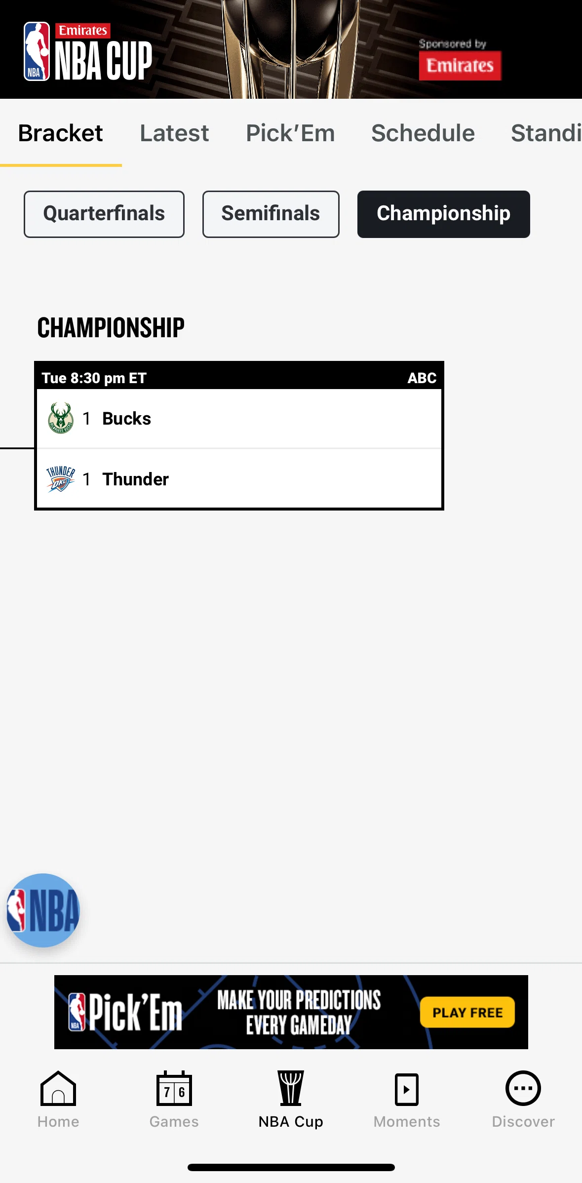 NBA Screen screen in the Latest flow