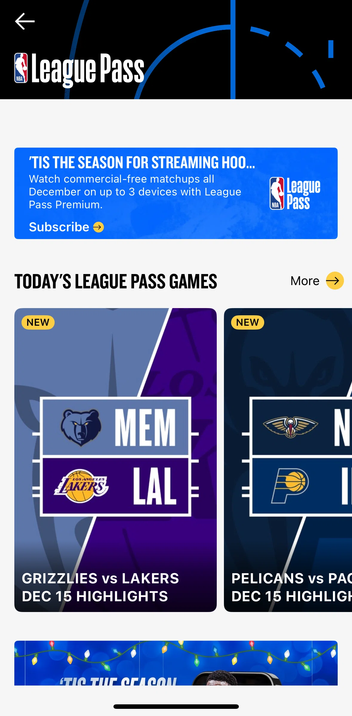 NBA Screen screen in the League Pass story flow