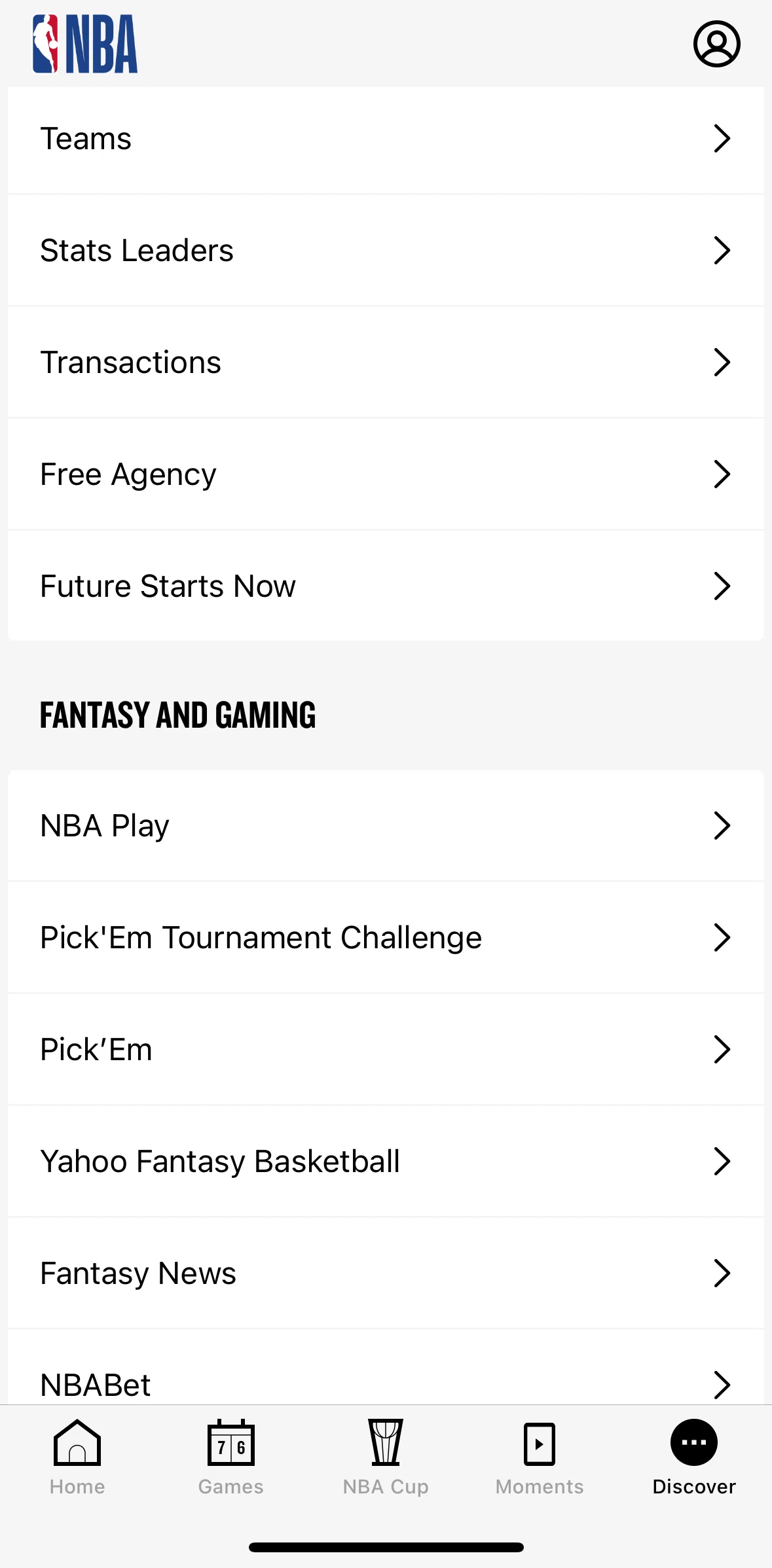 NBA Screen screen in the NBA Play flow
