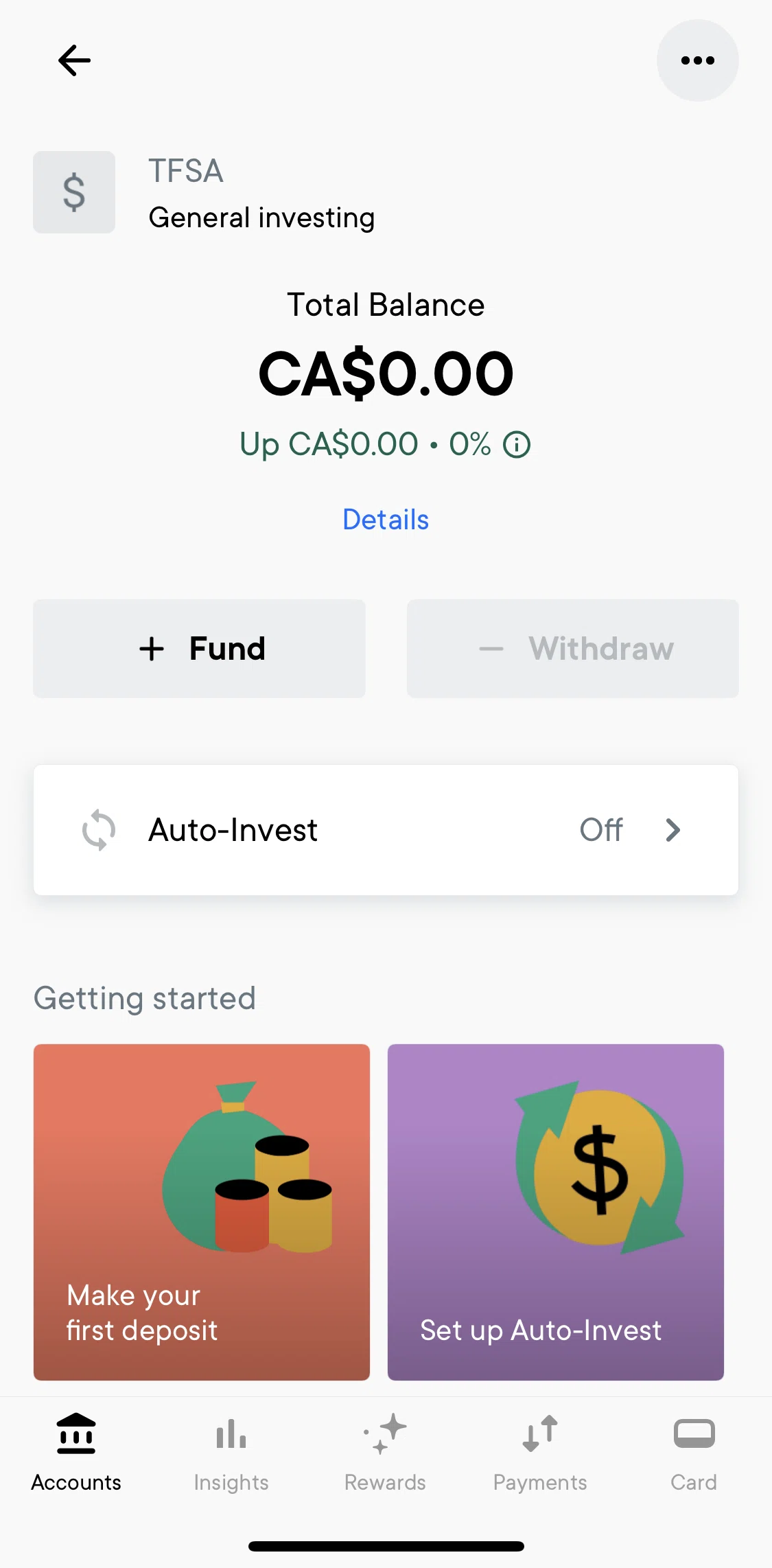 Neo Financial Screen screen in the Funding investment account flow