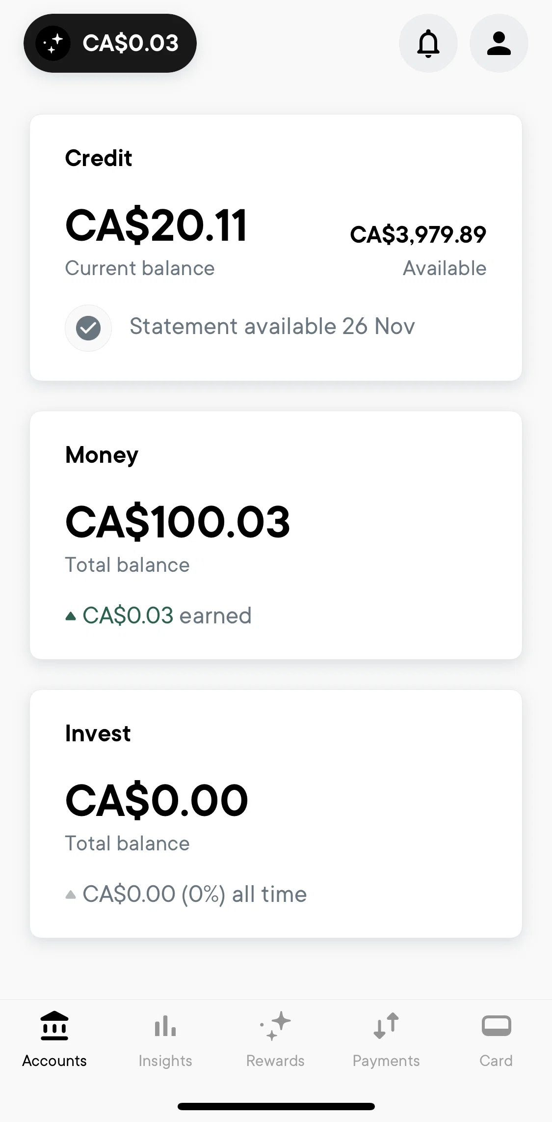 Neo Financial Screen screen in the Invest flow