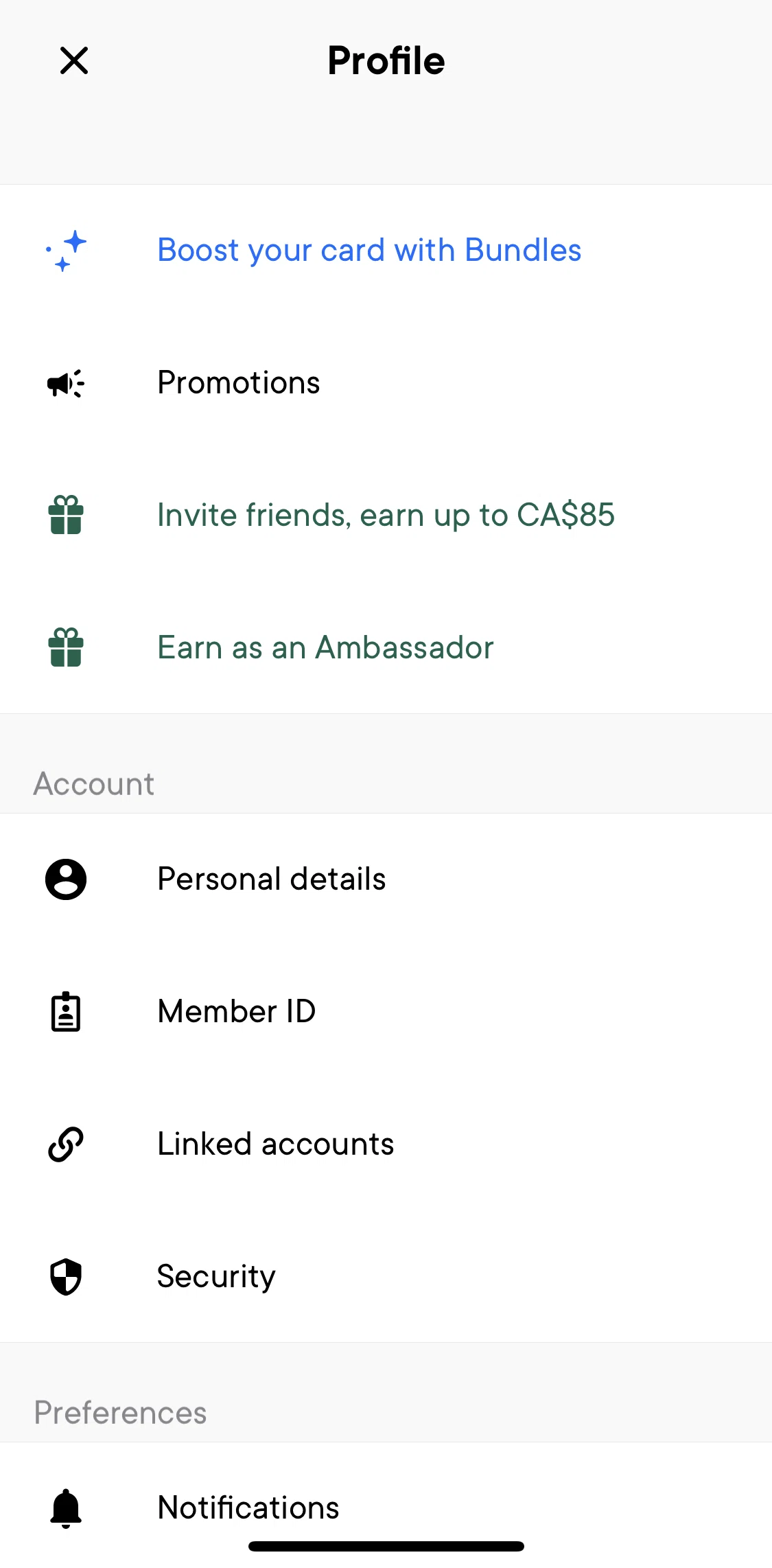 Neo Financial Screen screen in the Linking an account flow