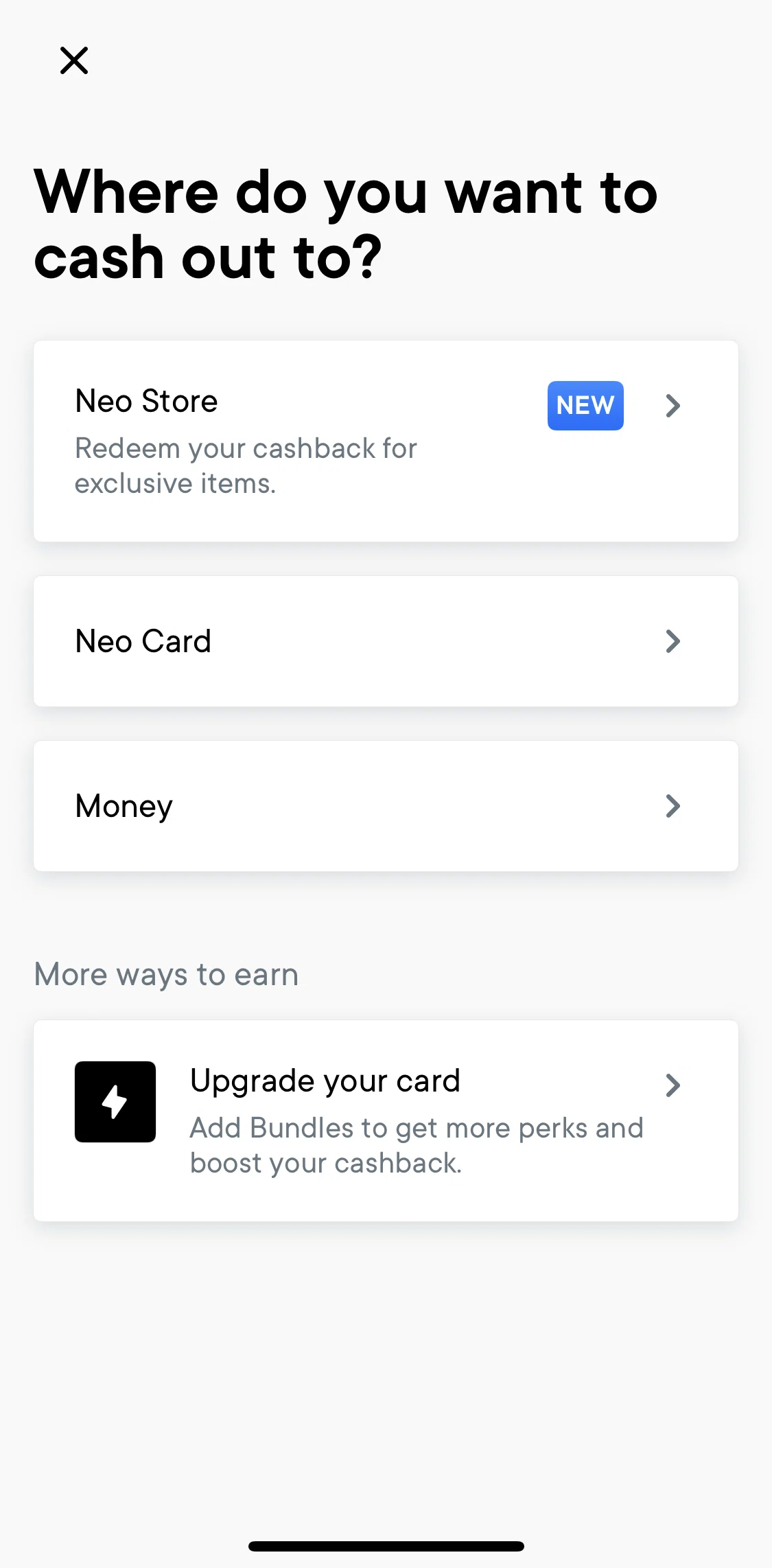 Neo Financial Screen screen in the Neo store flow