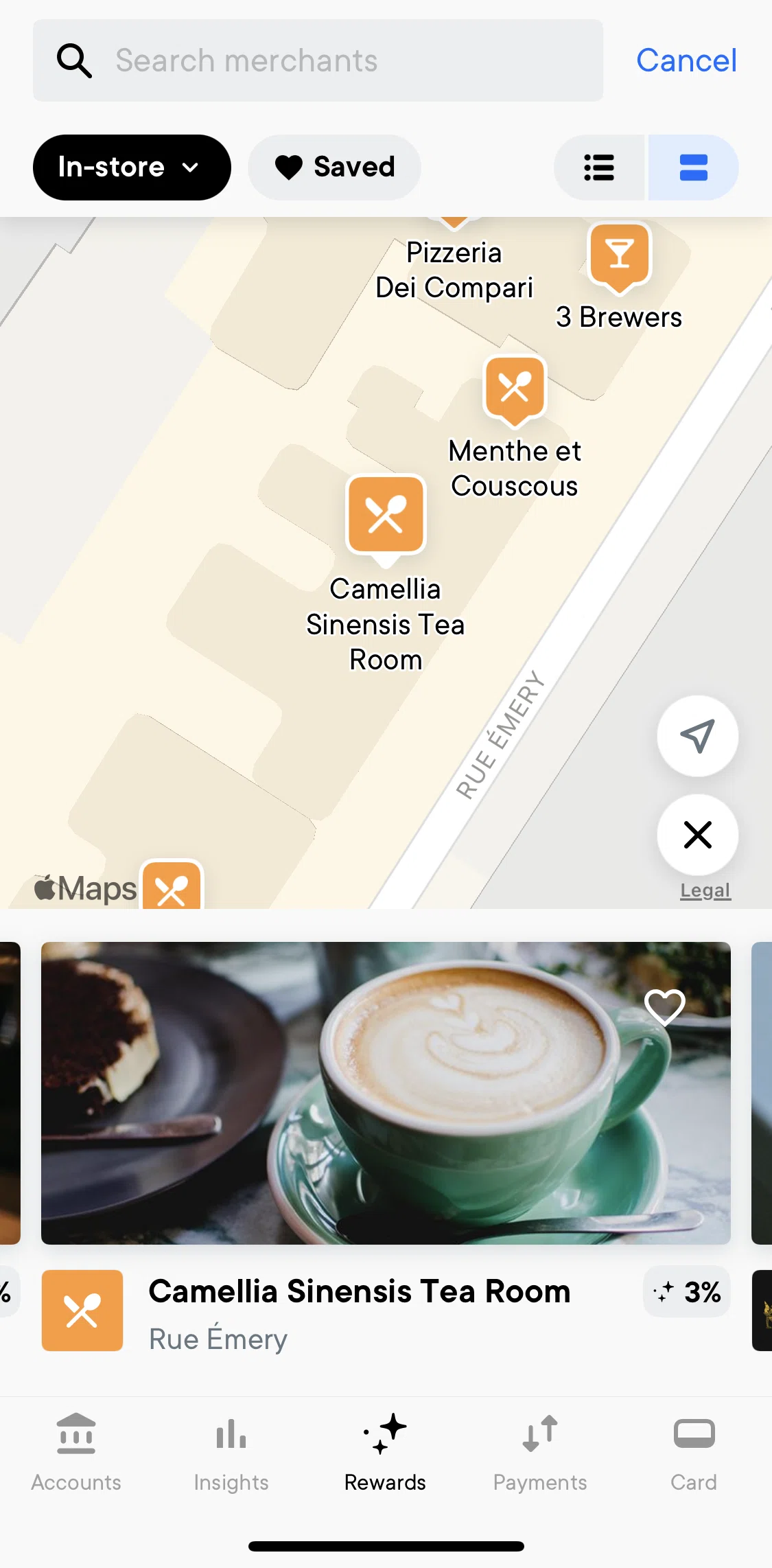 Neo Financial Screen screen in the Saving store to favorites flow