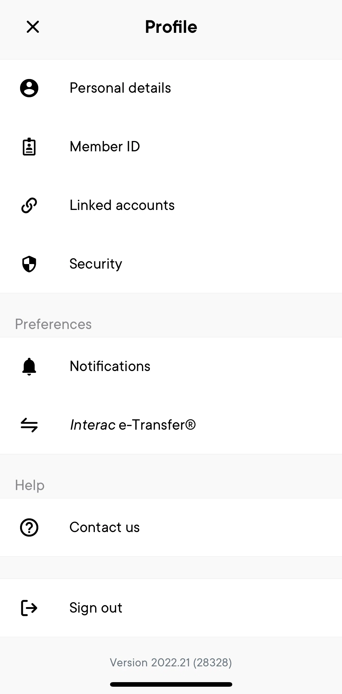 Neo Financial Screen screen in the Updating notifications flow