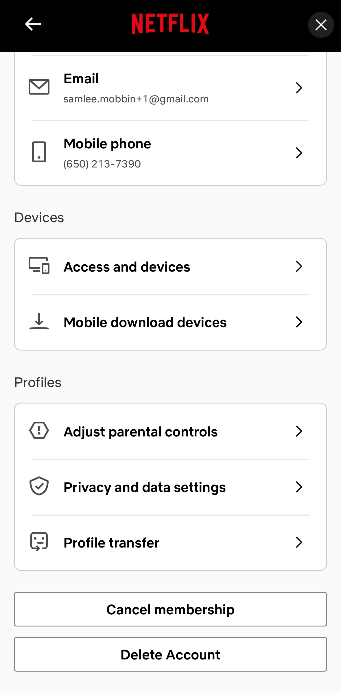 Netflix Screen screen in the Canceling a membership flow