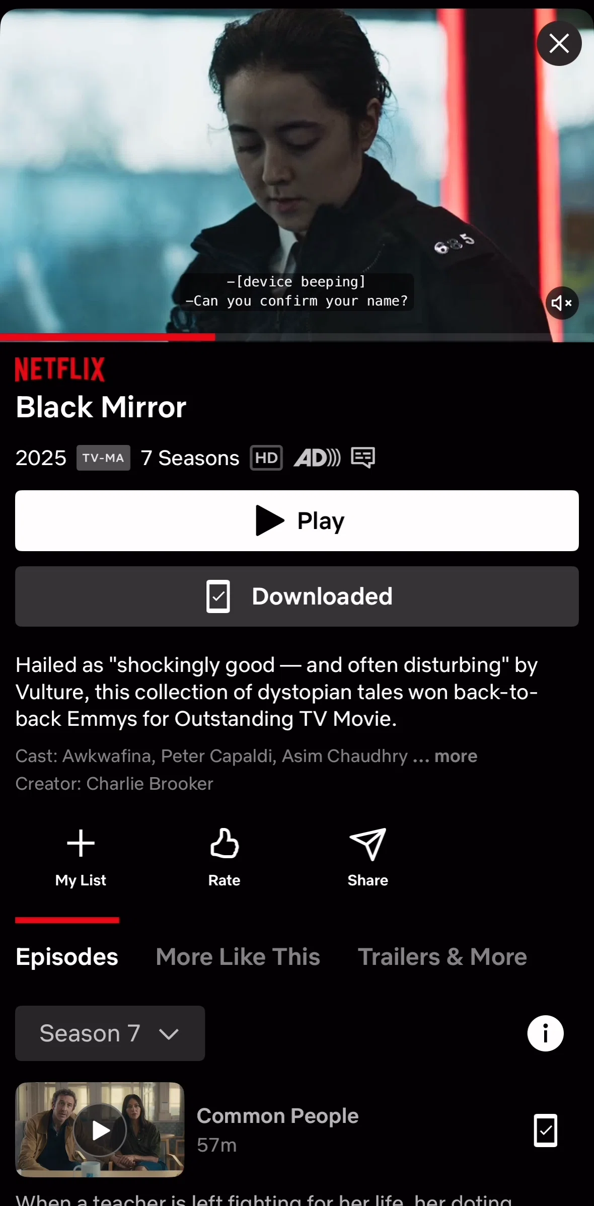 Netflix Screen screen in the Download information flow