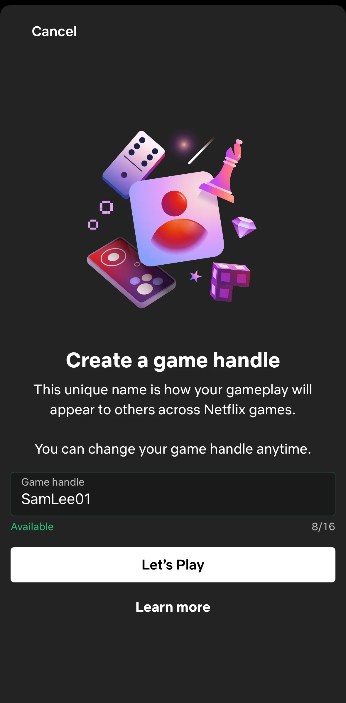 Netflix Screen screen in the Learn more about game handle flow