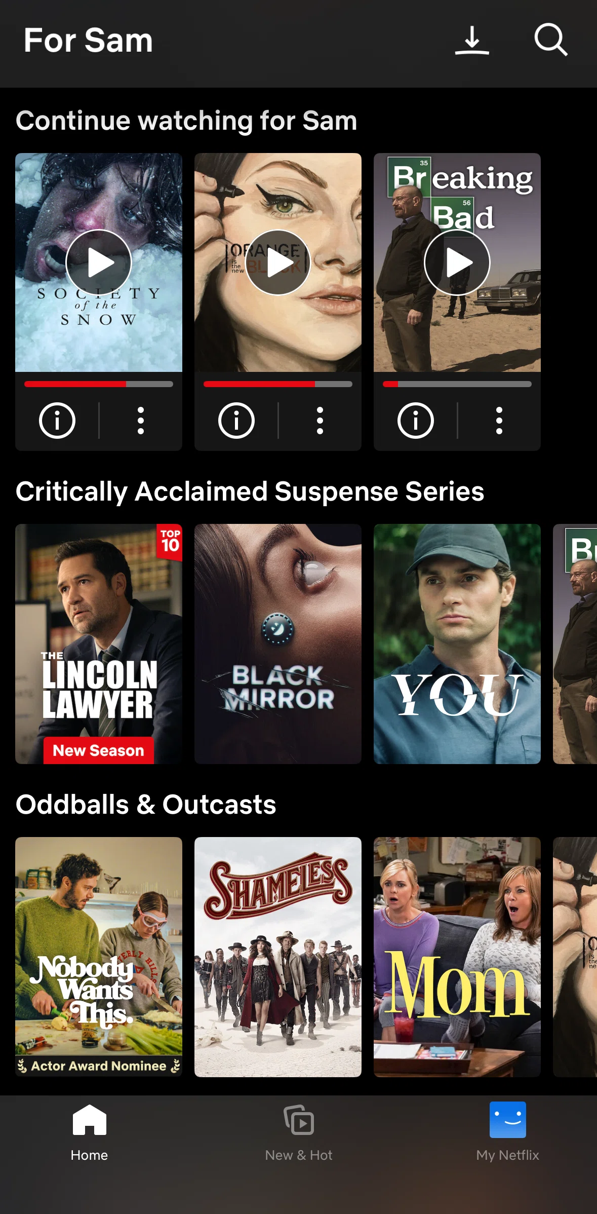 Netflix Screen screen in the Removing a show from continue watching flow