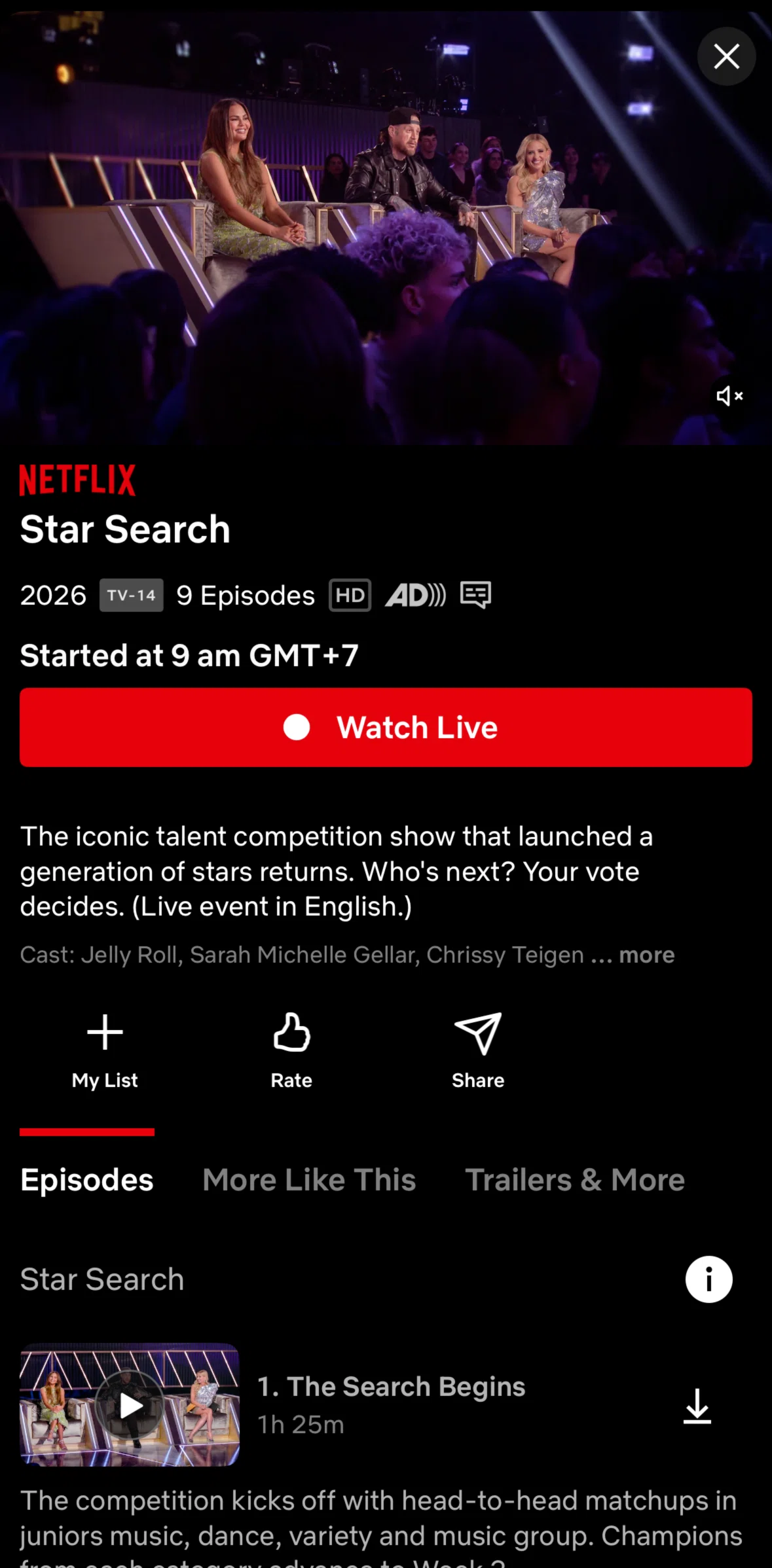 Netflix Screen screen in the Watching a live event flow