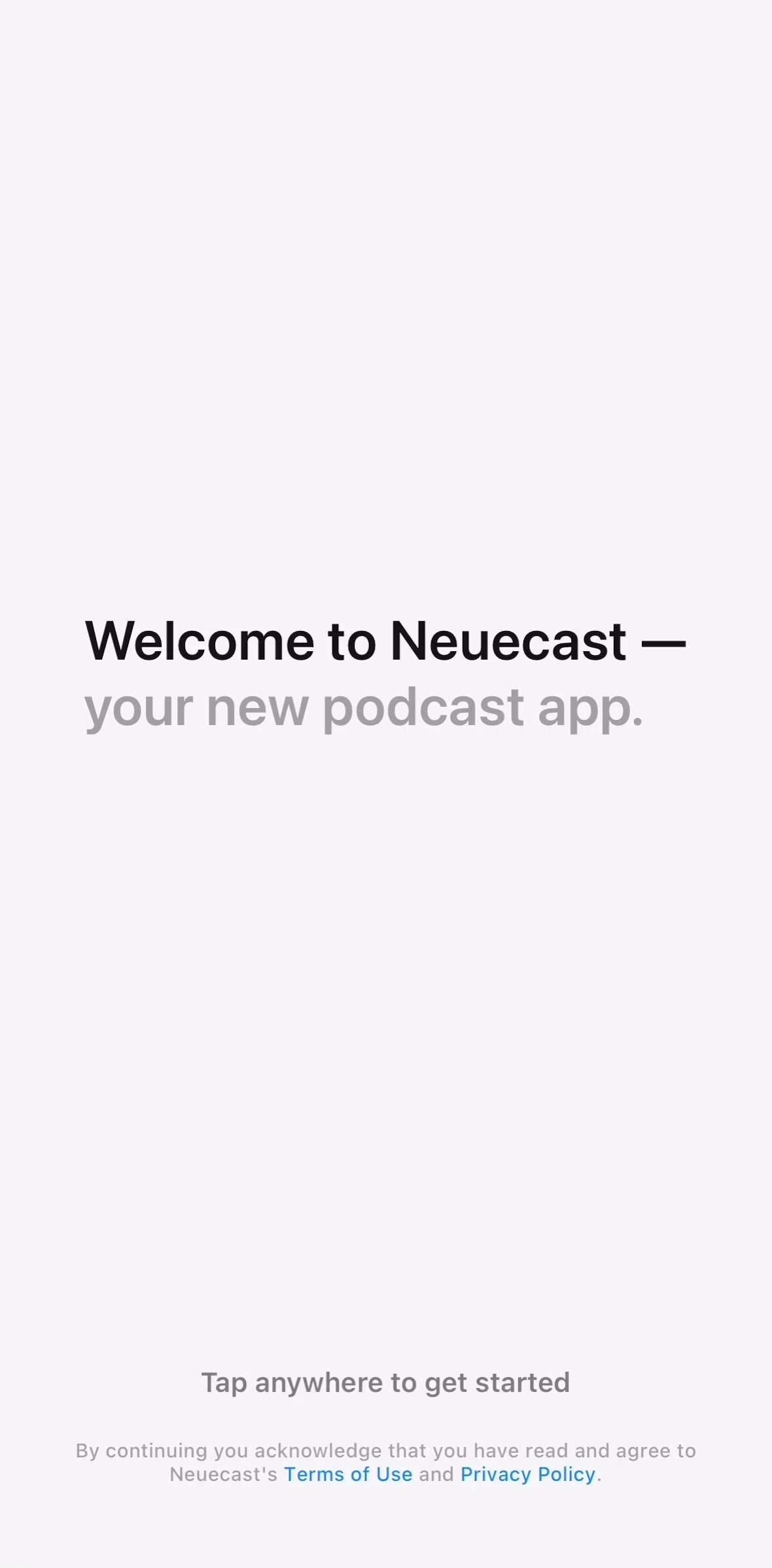 Neuecast Screen screen in the Onboarding flow